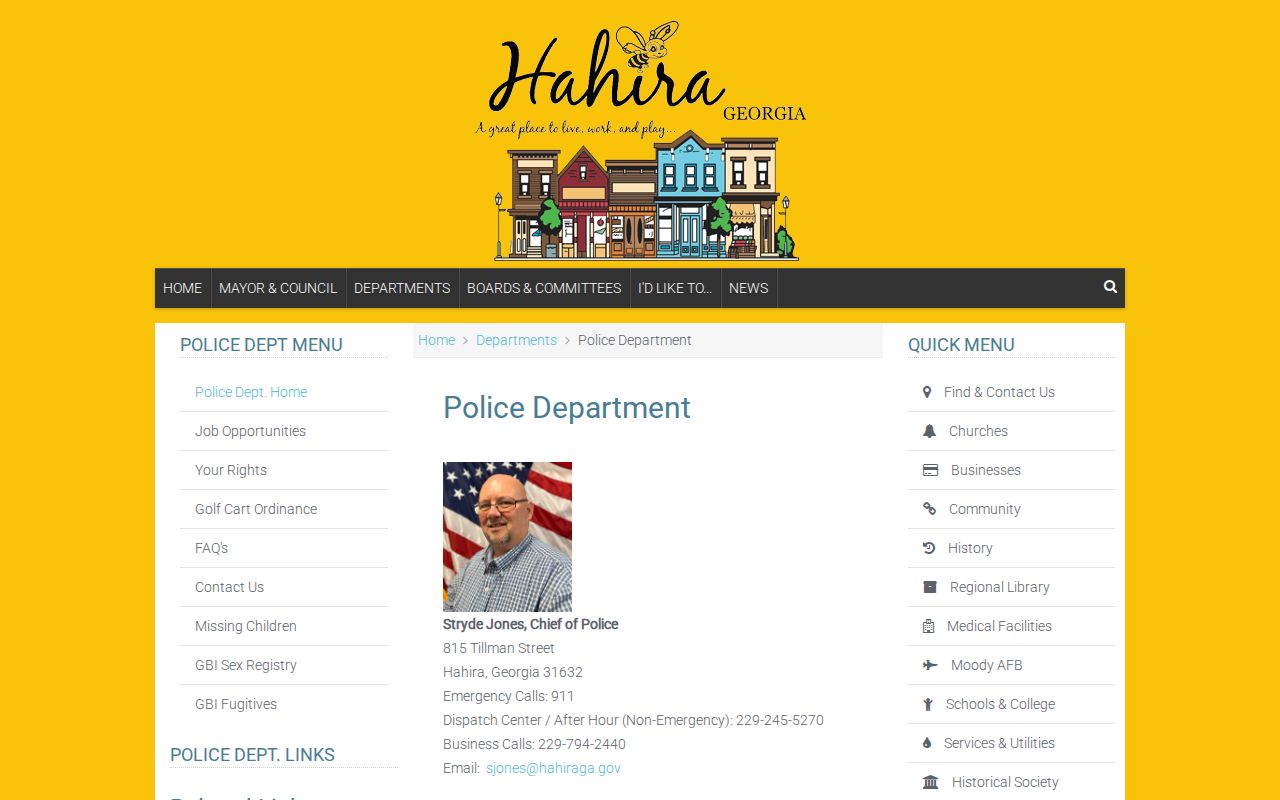 Official Hahira Police Department webpage