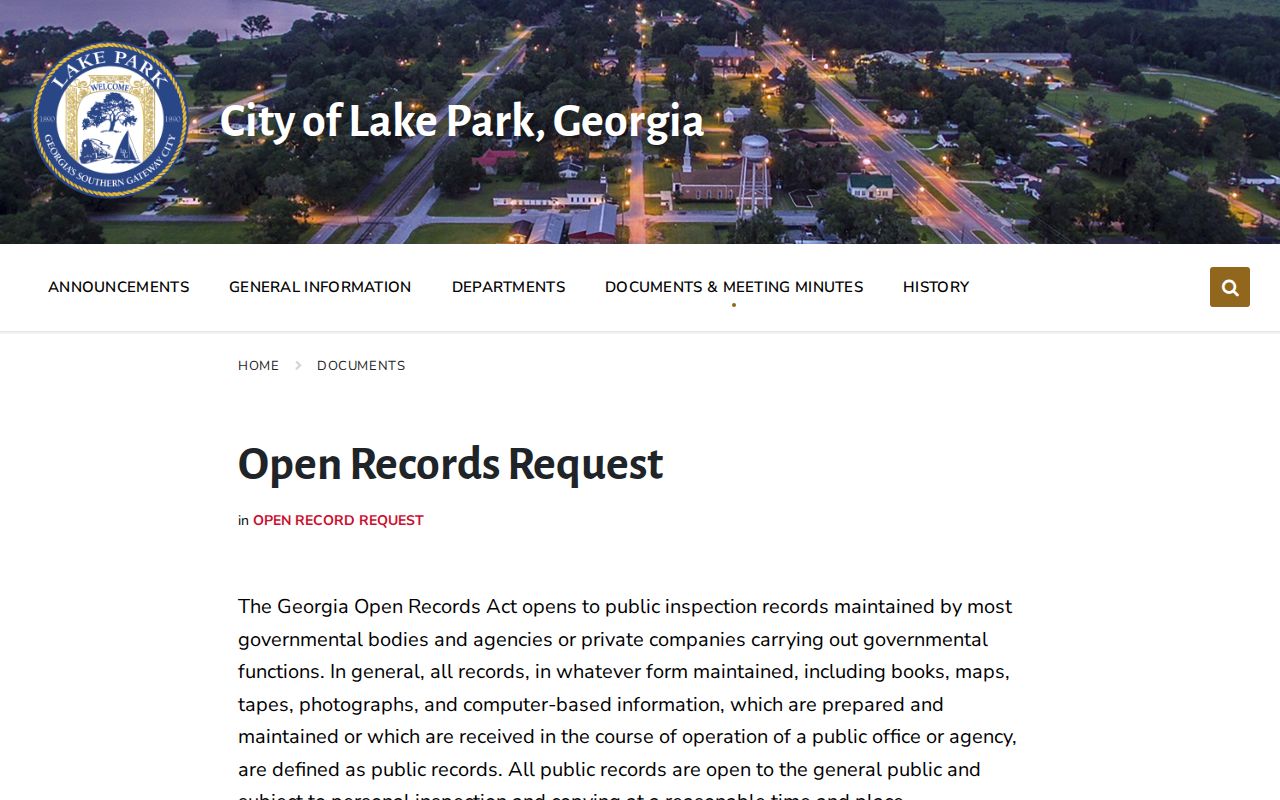 Official Lake Park police and Municipal Court open-records page
