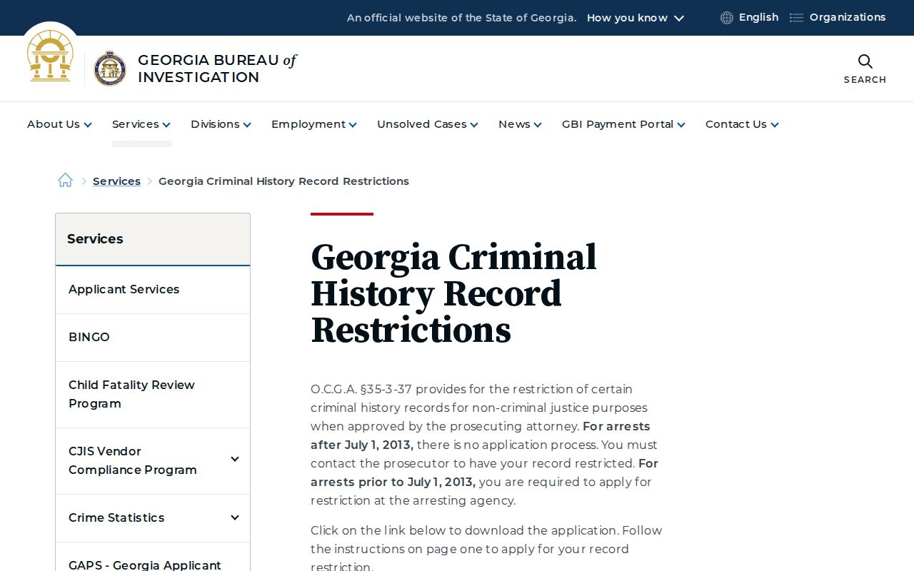 Lowndes County arrest record restriction information from Georgia GBI