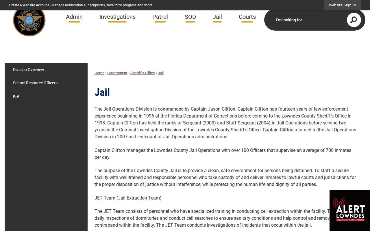 Lowndes County criminal history jail operations source