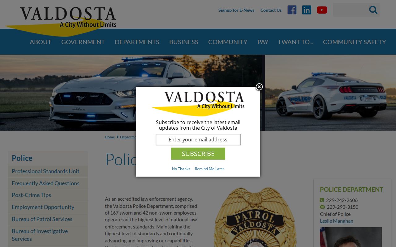 Valdosta criminal records Police Department channel