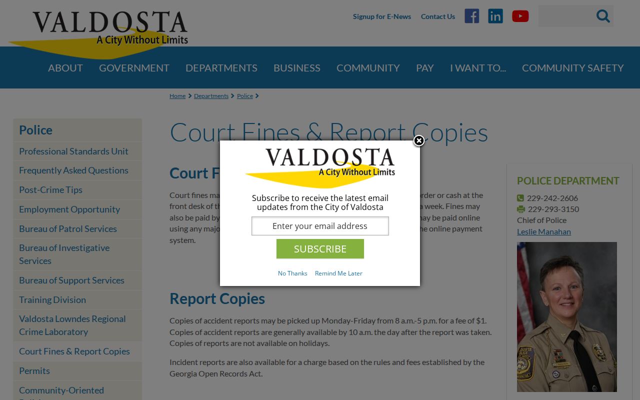 Valdosta criminal records report copy instructions